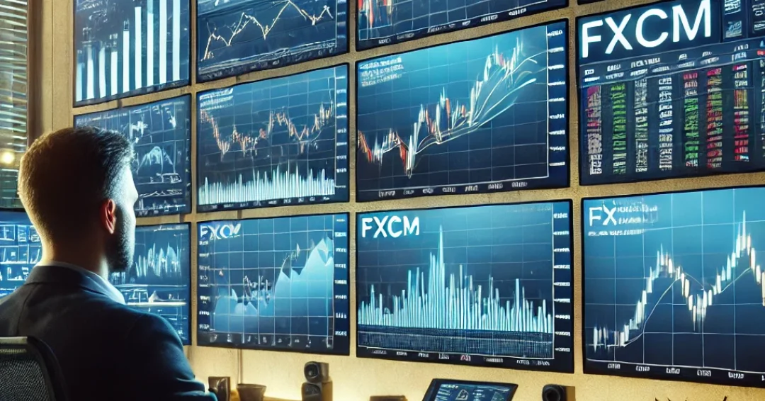 DALL·E 2025-02-18 03.10.36 - A professional trading setup displaying the FXCM trading platform on multiple monitors. The screens show forex charts, candlestick patterns, and tradi