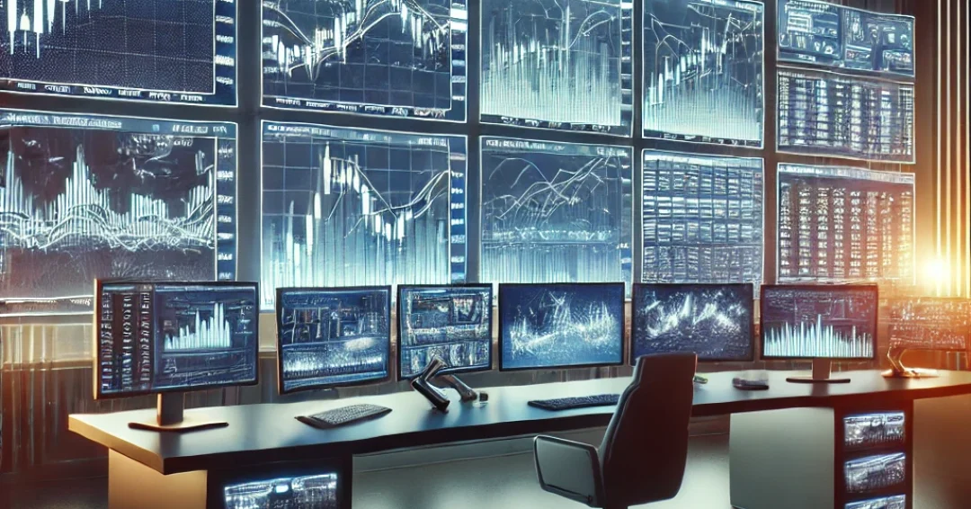 DALL·E 2025-02-19 03.49.03 - A professional digital illustration of the Errante broker trading platform. The image should showcase a modern trading setup with multiple screens dis